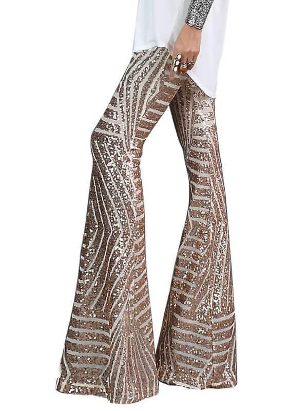 Chalier Sequin Stripes Wide Leg Pants - CHALIER