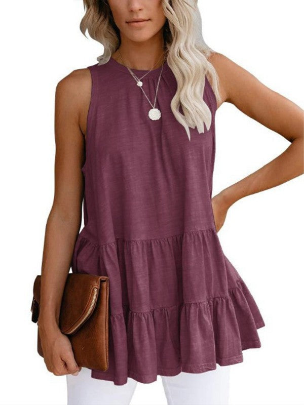 Women Solid Ruffle Hem Tank Top