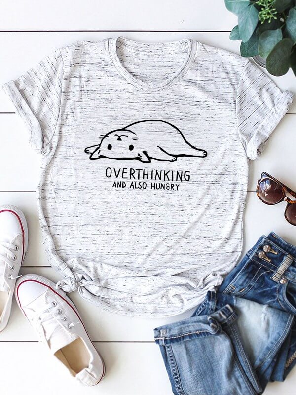 Women Casual Cat Printed Short Sleeve T-Shirt