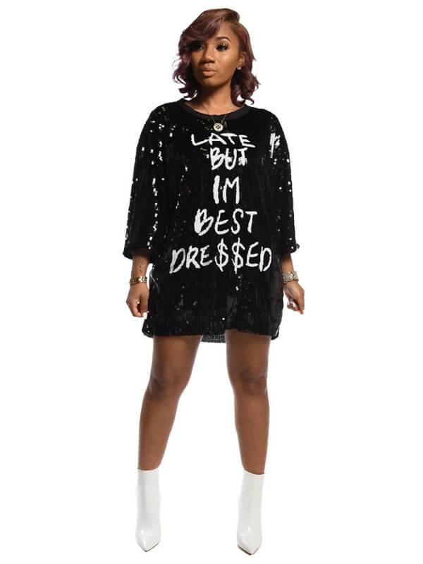 Women Sequin Loose Letter Printed Sweatshirt&Top - CHALIER