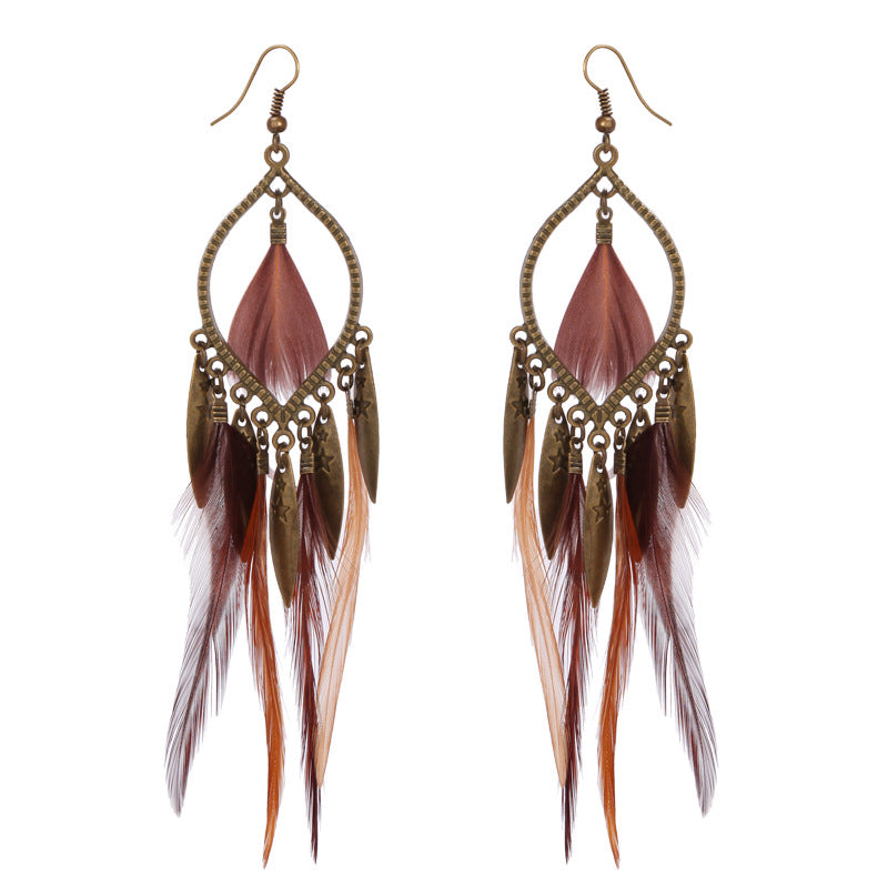 Female Bohemian Earrings Women Feather Drop Earrings