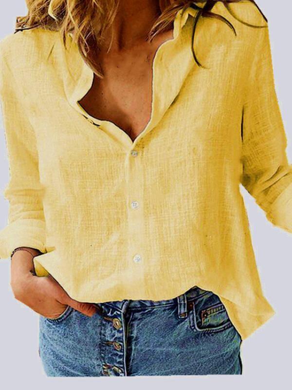 Button Down Blouse Shirt Cotton-Blend Shirt - CHALIER
