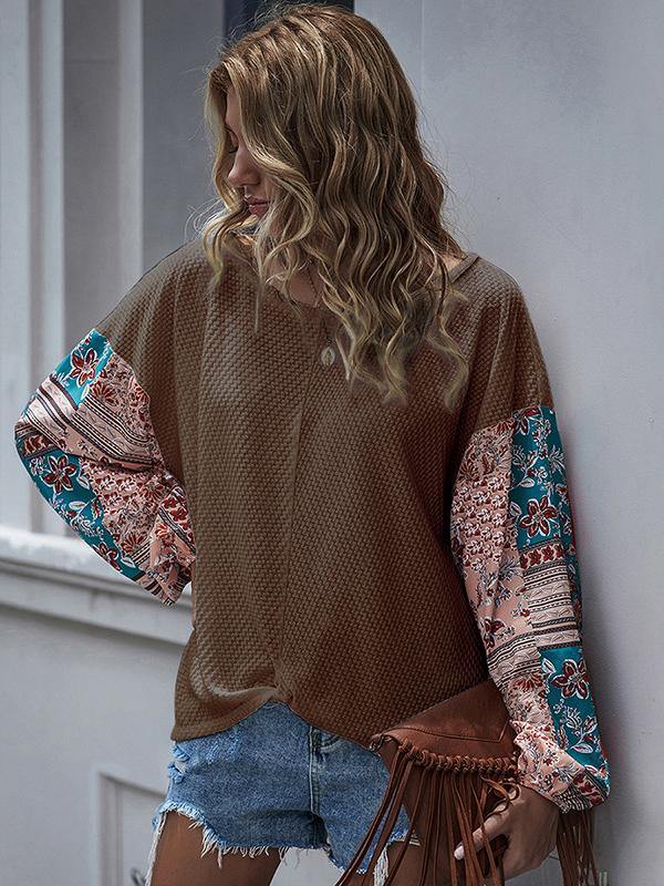 Women Printed Round Neck Long Sleeve Casual Hoodie - CHALIER