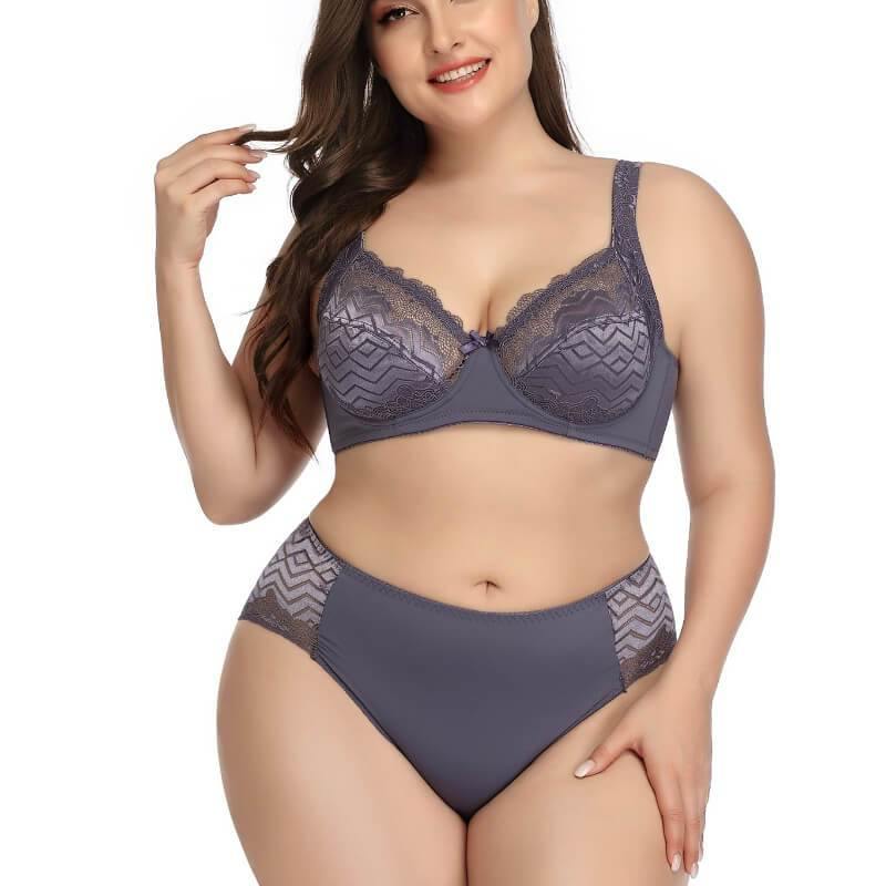 Women Plus Size Sexy Bra Comfort Breathable Full Coverage Lingerie Set - CHALIER