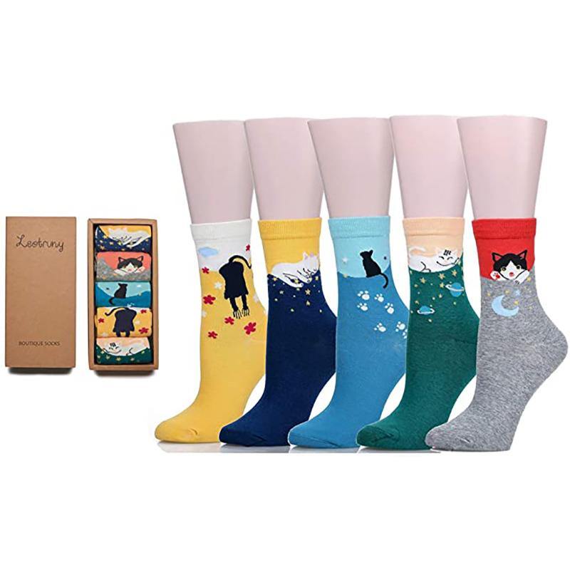 Womens Colorful Cute Cat Animals Fashion Crew Socks - CHALIER