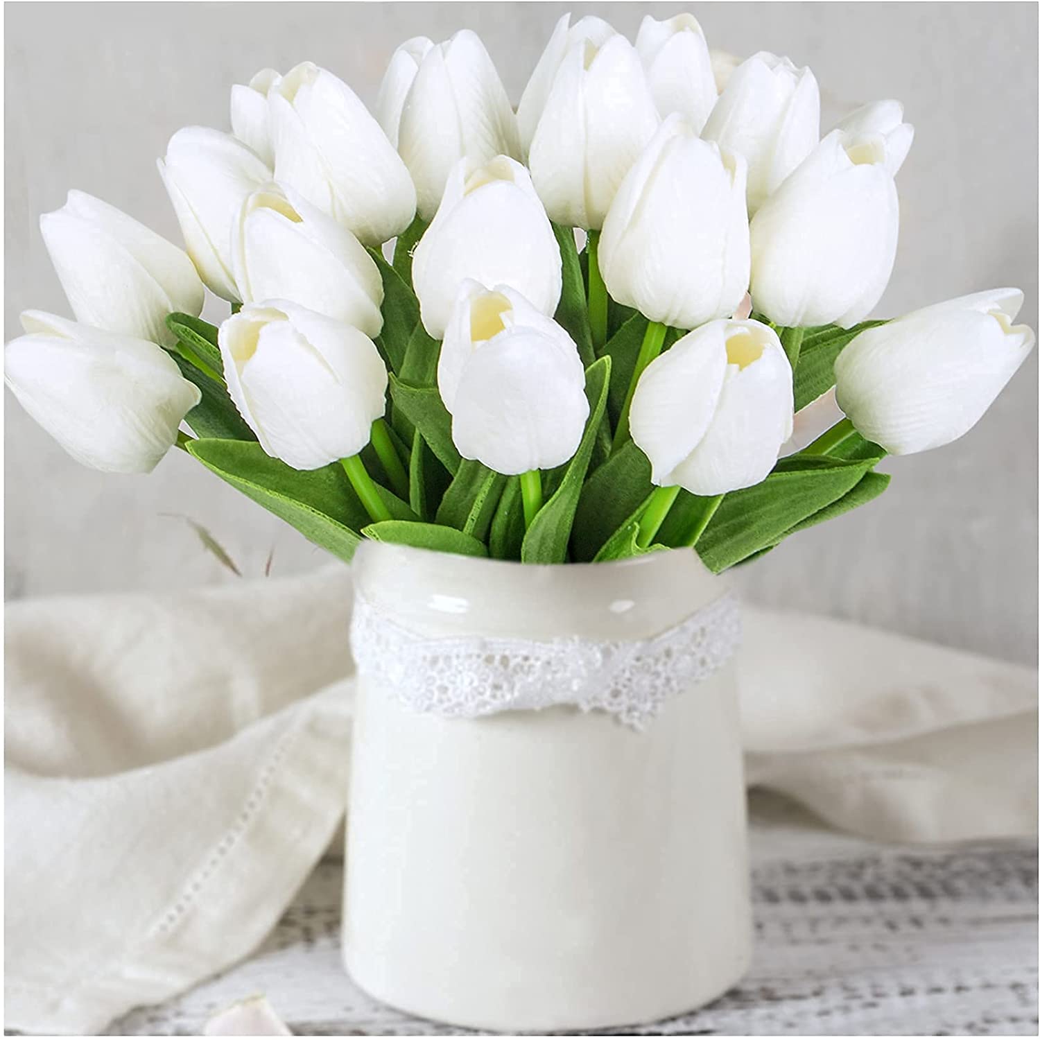 20 Pcs Artificial Flowers Fake Tulip Flowers for Office Decor Home Garden Wedding White