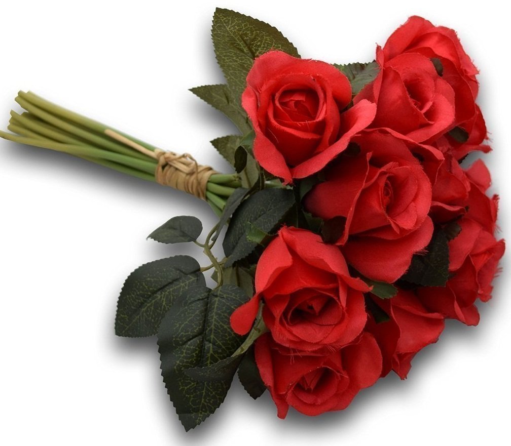 18 Pcs Red Artifical Red Roses Artificial Flowers Long Stem Silk Roses Bouquet for Valentines Day Decor Arrangement Wedding