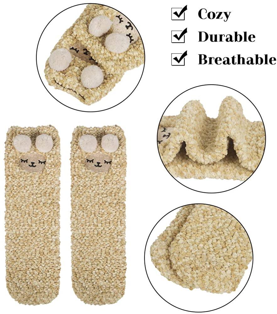 Womens Winter Soft Slipper Cozy Fluffy Socks Fuzzy Cute Animals Socks Gifts 5 Pairs Yellow - CHALIER