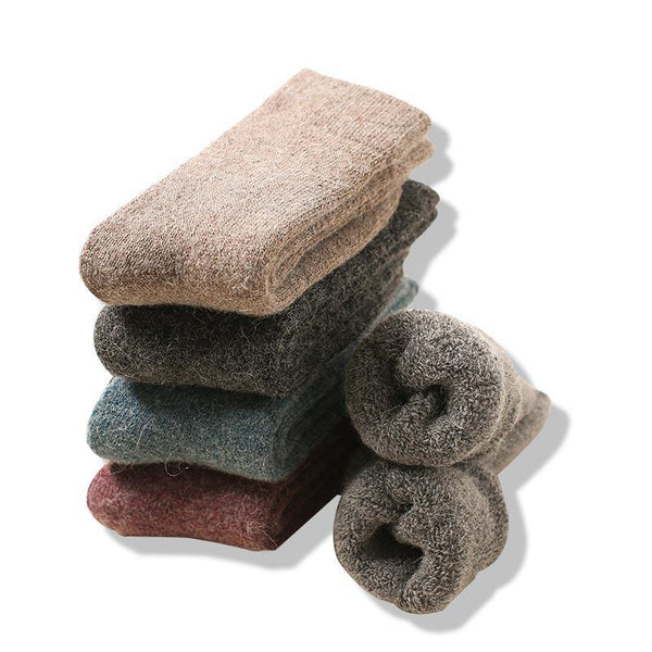 Womens Winter Super Warm Rabbit Wool Socks Set 5 Pairs Solid Colors Crew Socks - CHALIER