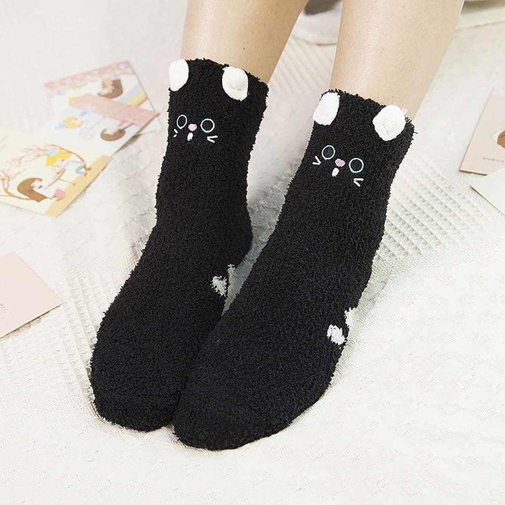 Womens Winter Soft Slipper Cozy Fluffy Socks Fuzzy Cute Animals Socks Gifts 5 Pairs Yellow - CHALIER