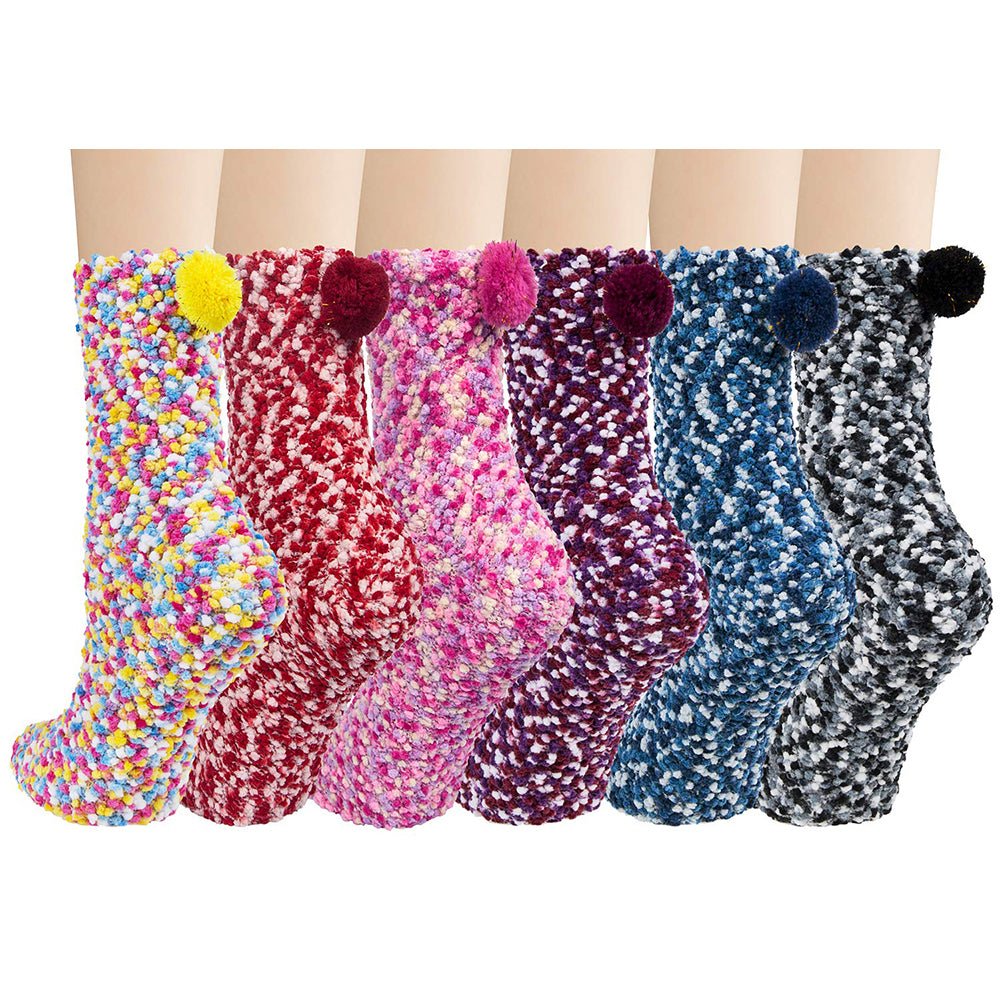 Womens Fuzzy Christmas Socks Winter Warm Cozy Fluffy Soft Slipper Socks Gifts 6 Pairs