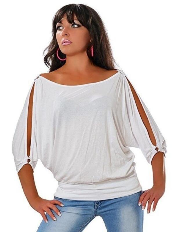 Women Cold Shoulder Round Neck Plus Size T-Shirt - CHALIER