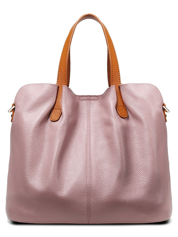 Women Solid Leather Shoulder Messenger Handbag