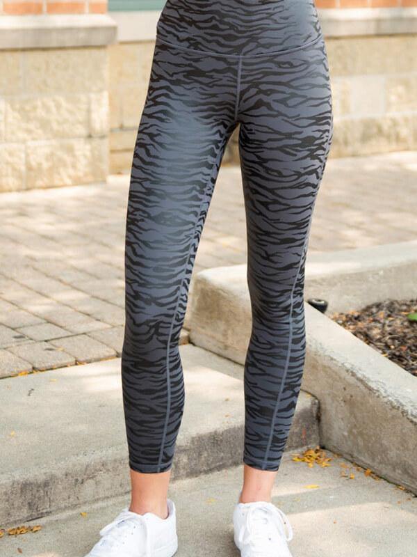 Chalier Black High Waist Tummy Control Zebra Stripes Print Leggings - CHALIER