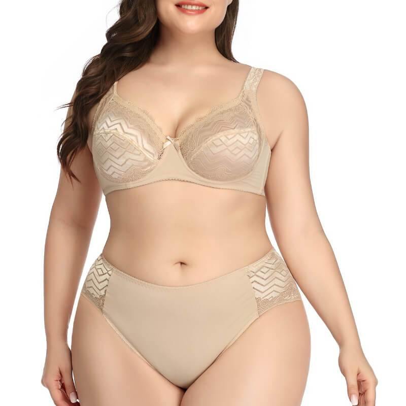 Women Plus Size Sexy Bra Comfort Breathable Full Coverage Lingerie Set - CHALIER