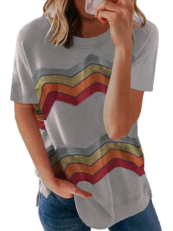 Women Geometry Striped  Casual Short Sleeve T-Shirt