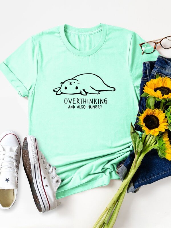 Women Casual Cat Printed Short Sleeve T-Shirt