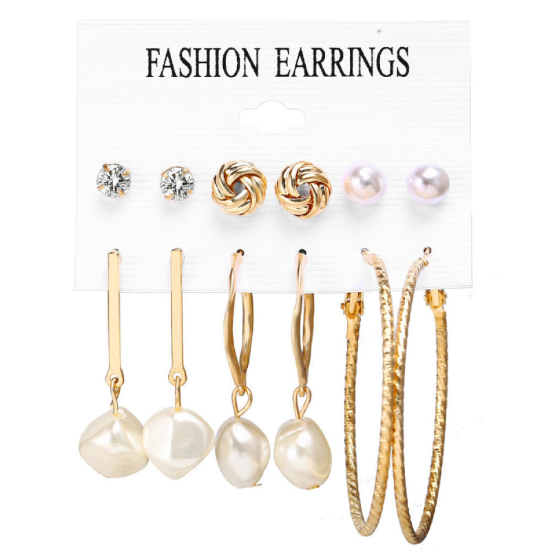 Female Hot Earrings Women Hoops Drop Pearl Earring 12PCS Sets