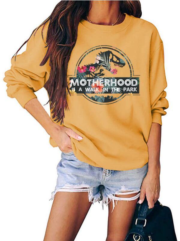 Women's Dinosaur Printed Casual Round Neck Sweatshirt - CHALIER