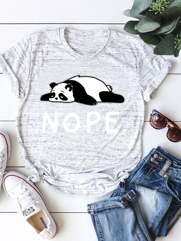 Women Panda Printed Short Sleeve T-Shirt
