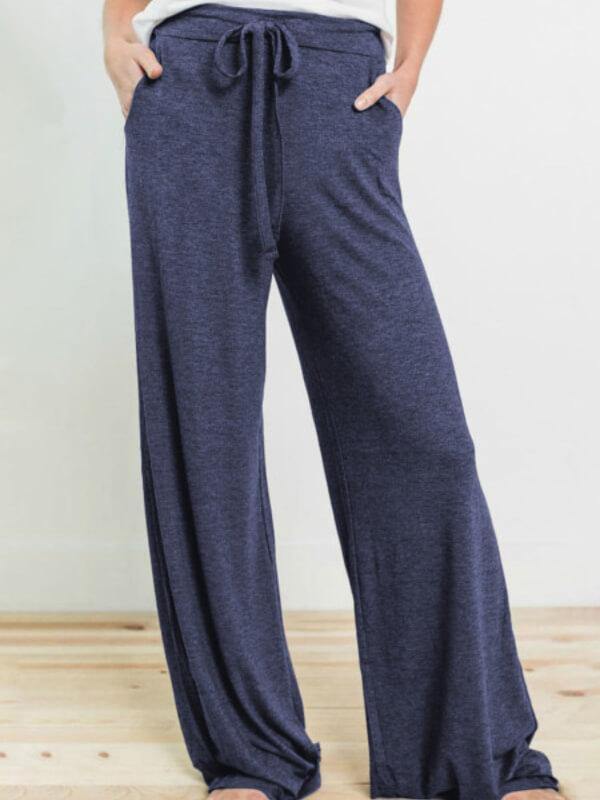Women Comfy Pajama Pants Casual Stretch Pant Drawstring Palazzo Lounge Pants Wide Leg - CHALIER