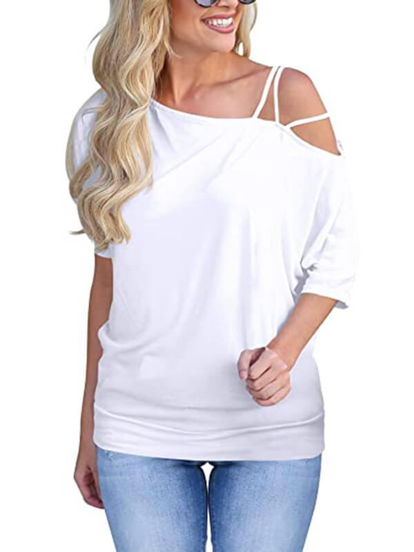 Women Solid Cold Shoulder Half SleeveCasual T-Shirt - CHALIER