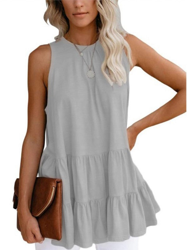 Women Solid Ruffle Hem Tank Top