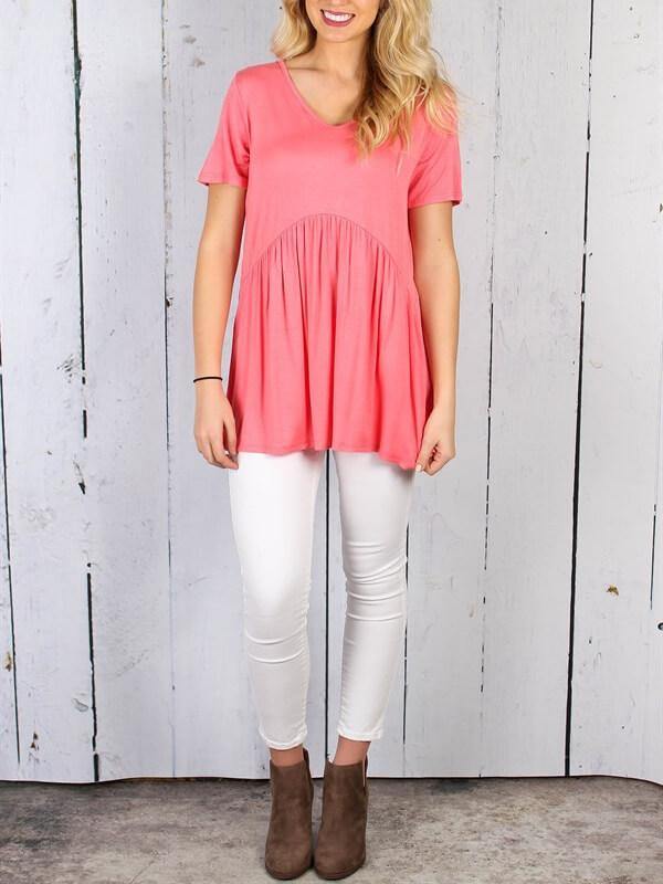 Women Round Neck Short Sleeve T-Shirt - CHALIER