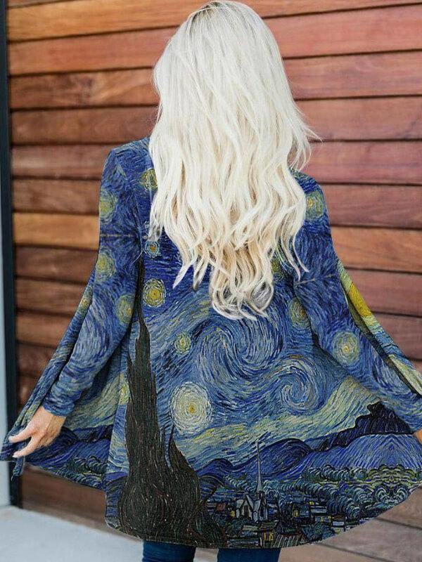 Women's Van Gogh's Starry Sky Printing Coat - CHALIER