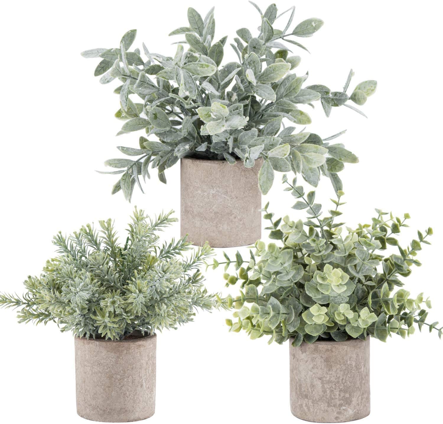 3 Pack Mini Potted Fake Plants Artificial Plastic Eucalyptus Plants for Home Office Desk Farmhouse Room Decor