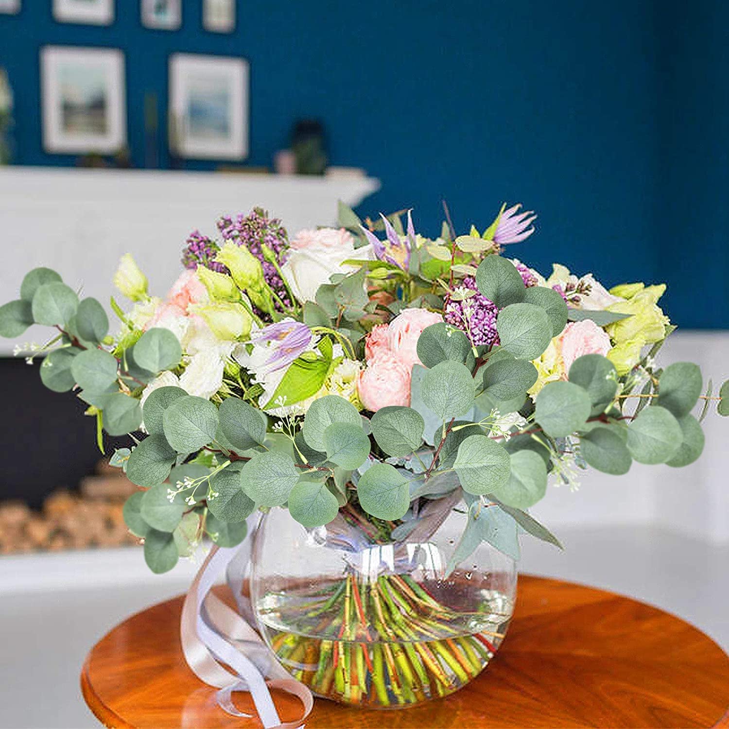 20 Pcs Fake Eucalyptus Leaves Stems Silver Dollar Artificial Greenery Stems for Home Wedding Decor Faux Eucalyptus Plant Bride Bouquet Vase Floral Arrangement