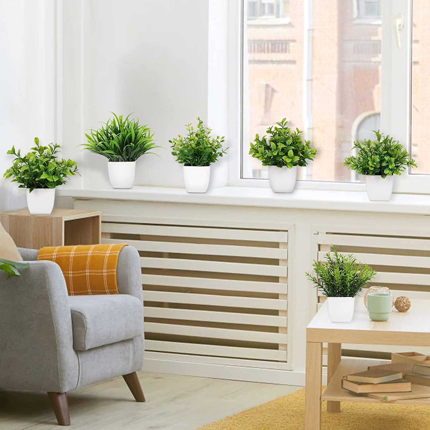 3 Pack Fake Plants in Pots Artificial Eucalyptus Plant Mini Potted Faux Plants Indoor Small Plastic Wheat Grass Shrubs Greenery in Pots for Table Desk Bathroom Bedroom Office Home Decor