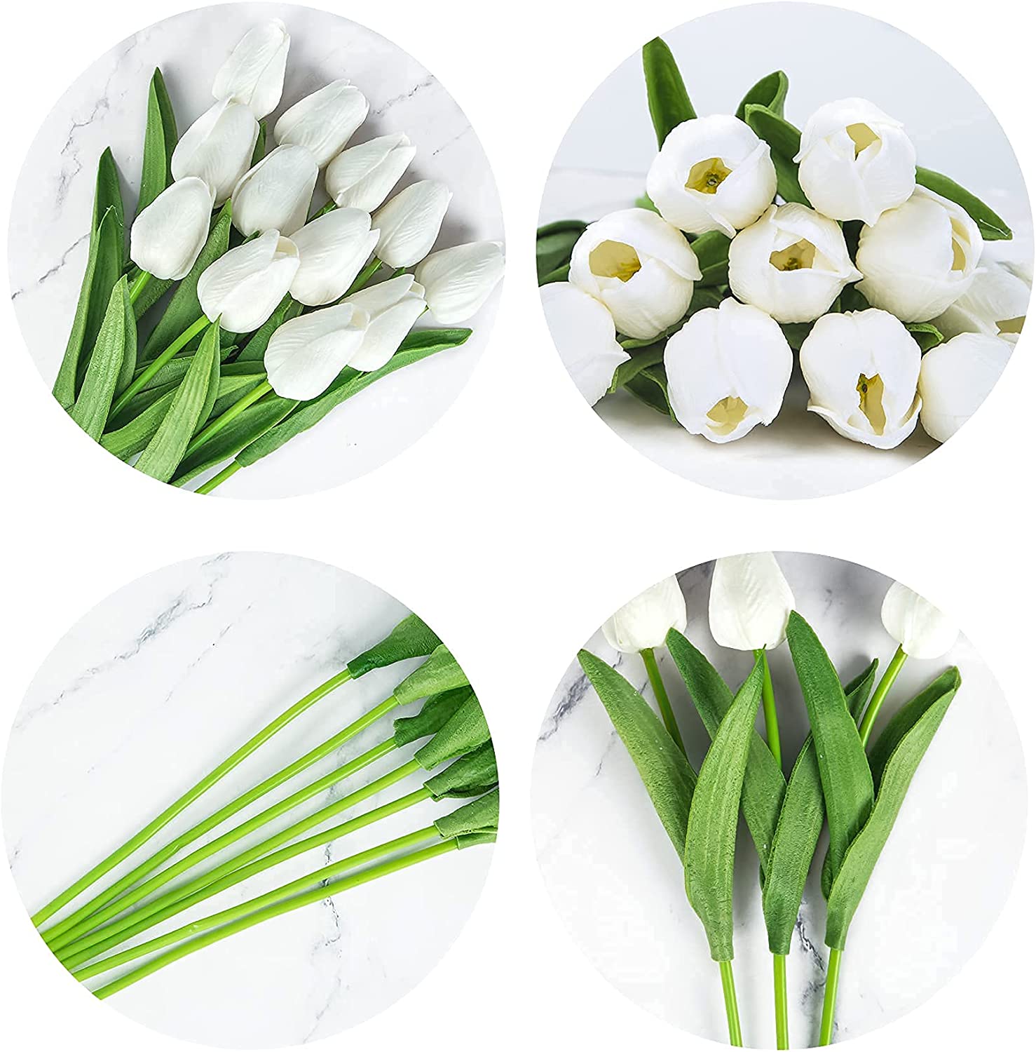 20 Pcs Artificial Flowers Fake Tulip Flowers for Office Decor Home Garden Wedding White
