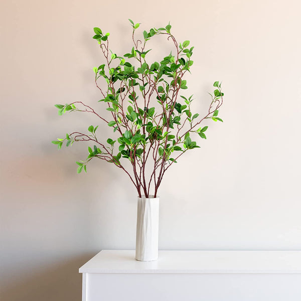 3 Packs Artificial Ficus Stems Faux Green Stems Ficus Branches Leaf Stem Fake Green Bushes Shrubs Ficus Twig Stems for Vase Filler Home Wedding Office Decor