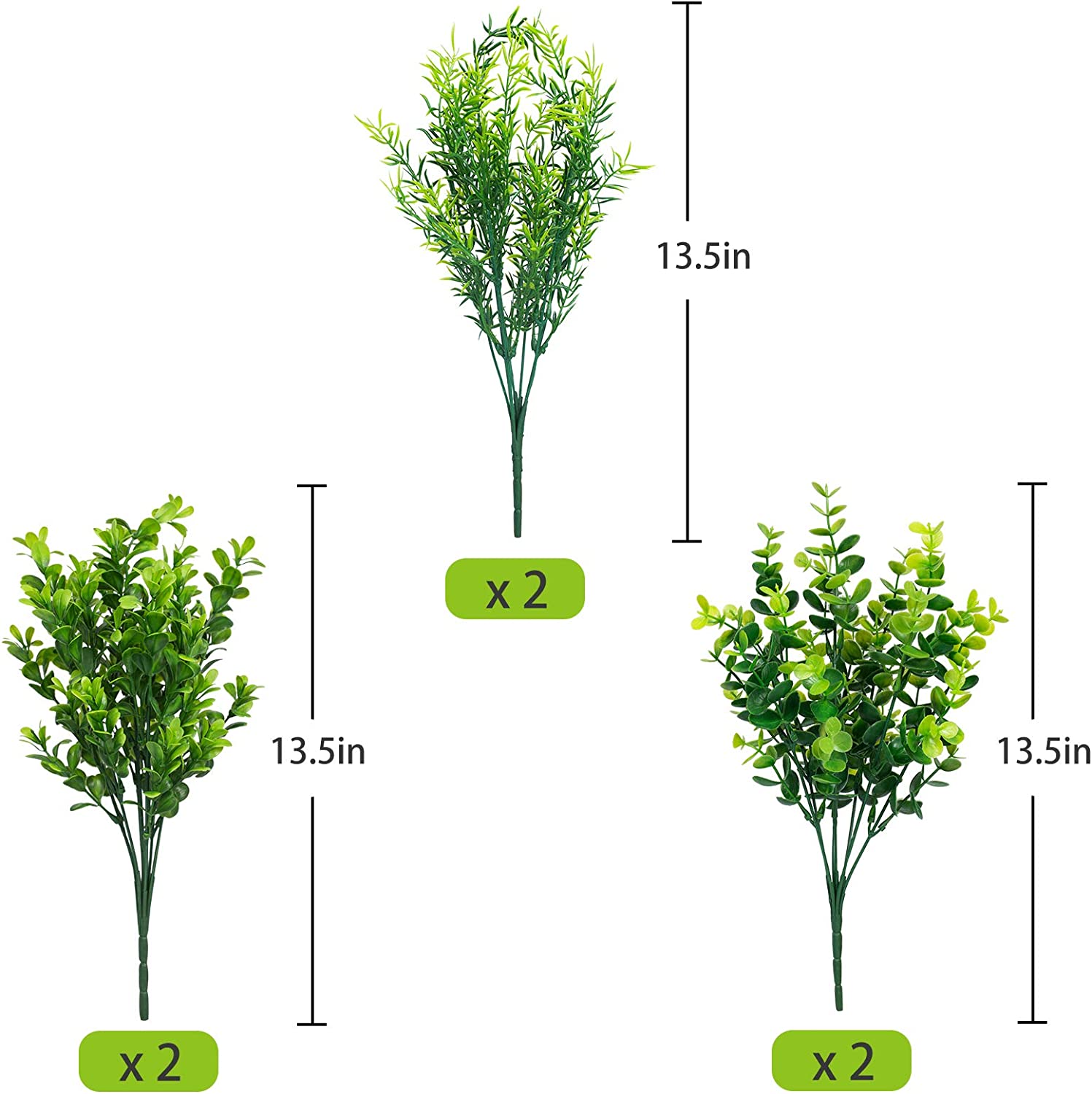 6 Bundles Artificial Greenery Stems Mixed Fake Plants Eucalyptus Rosemary Magnolia Stems Faux Plastic Artificial Plants for Outdoor Indoor Garden Home Window Box Decor