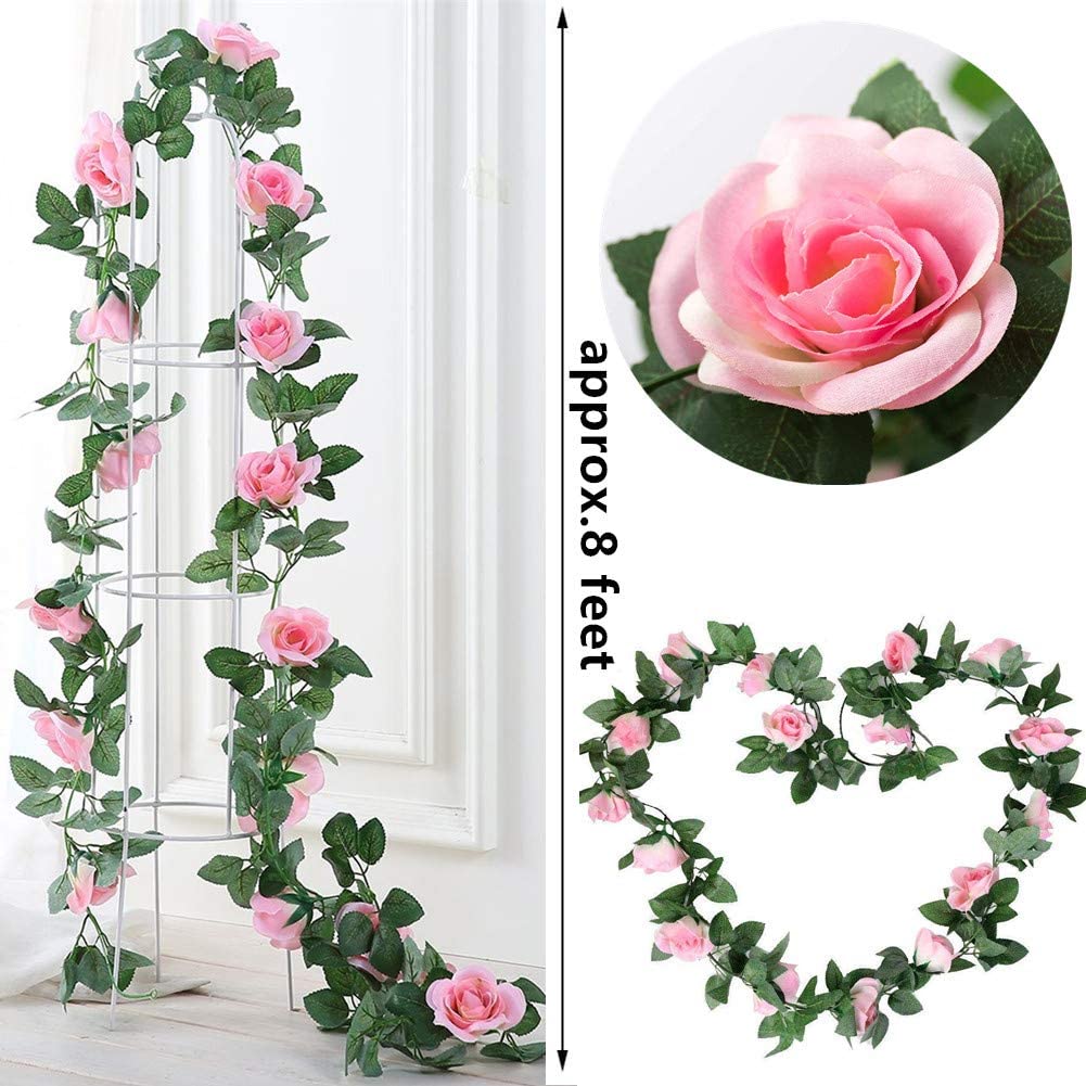 16 FT Fake Rose Vine Garland Artificial Flowers Plants Hanging Rose Ivy Home Hotel Office Wedding Party Garden