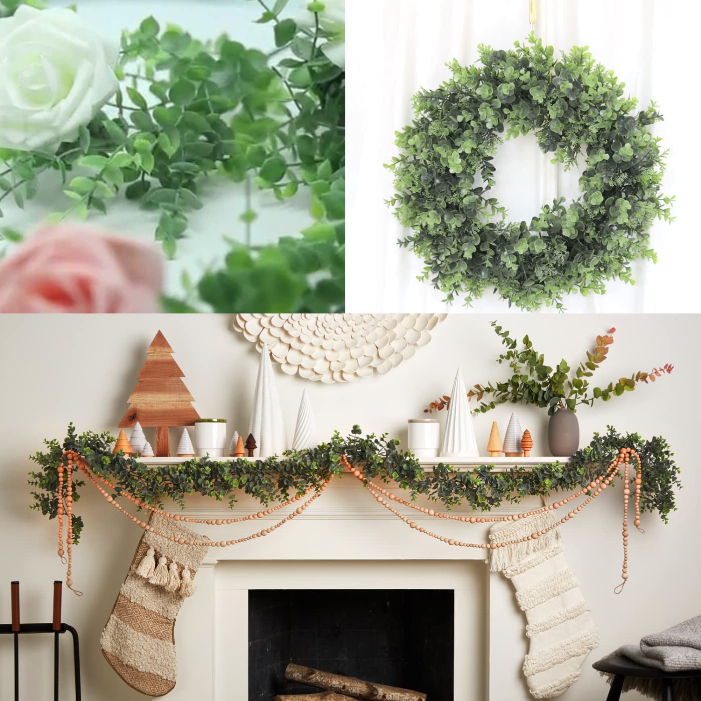 KomHome Artificial Plants Eucalyptus Garland Spring 3Pcs for Wedding Party