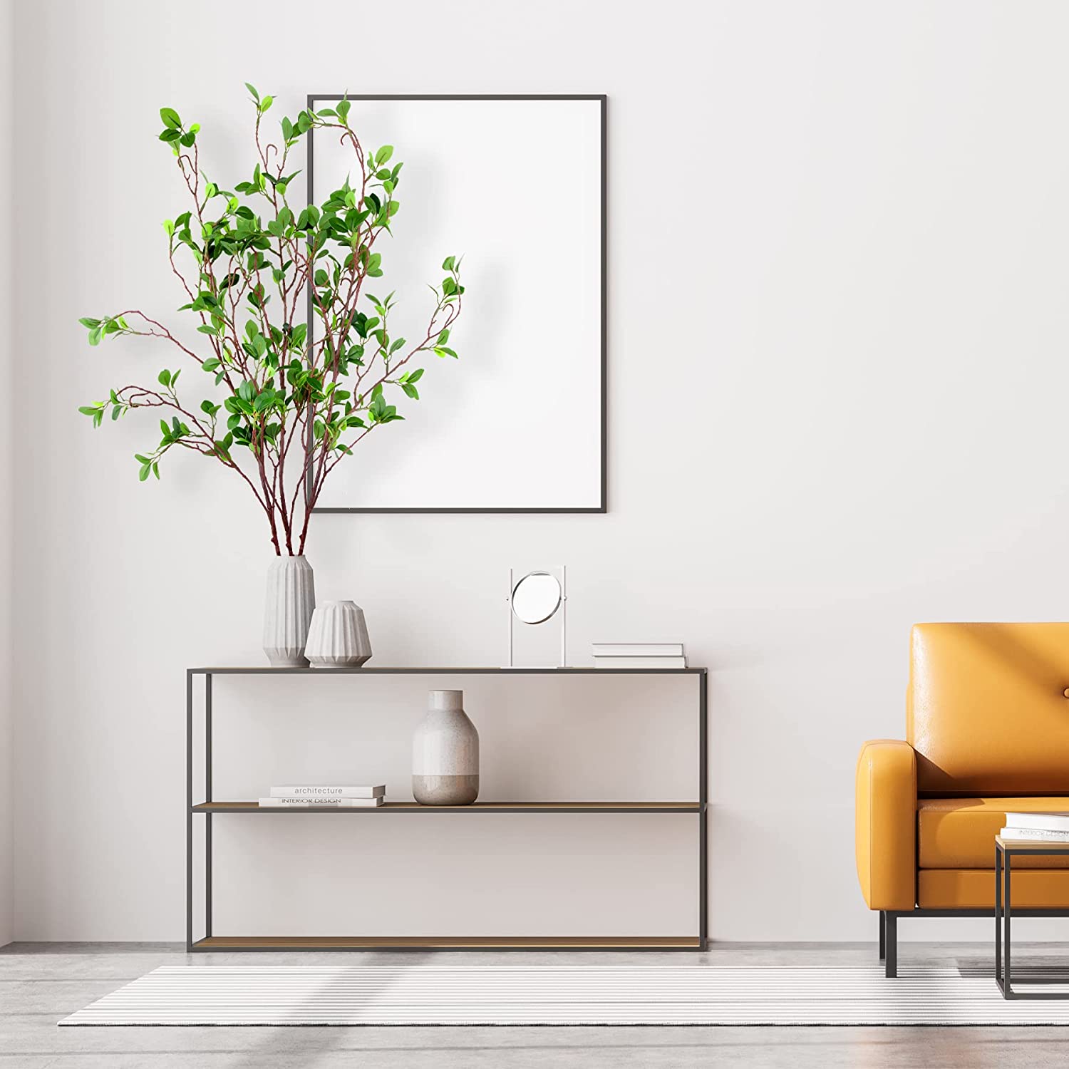 3 Packs Artificial Ficus Stems Faux Green Stems Ficus Branches Leaf Stem Fake Green Bushes Shrubs Ficus Twig Stems for Vase Filler Home Wedding Office Decor