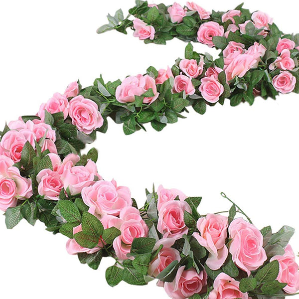 16 FT Fake Rose Vine Garland Artificial Flowers Plants Hanging Rose Ivy Home Hotel Office Wedding Party Garden