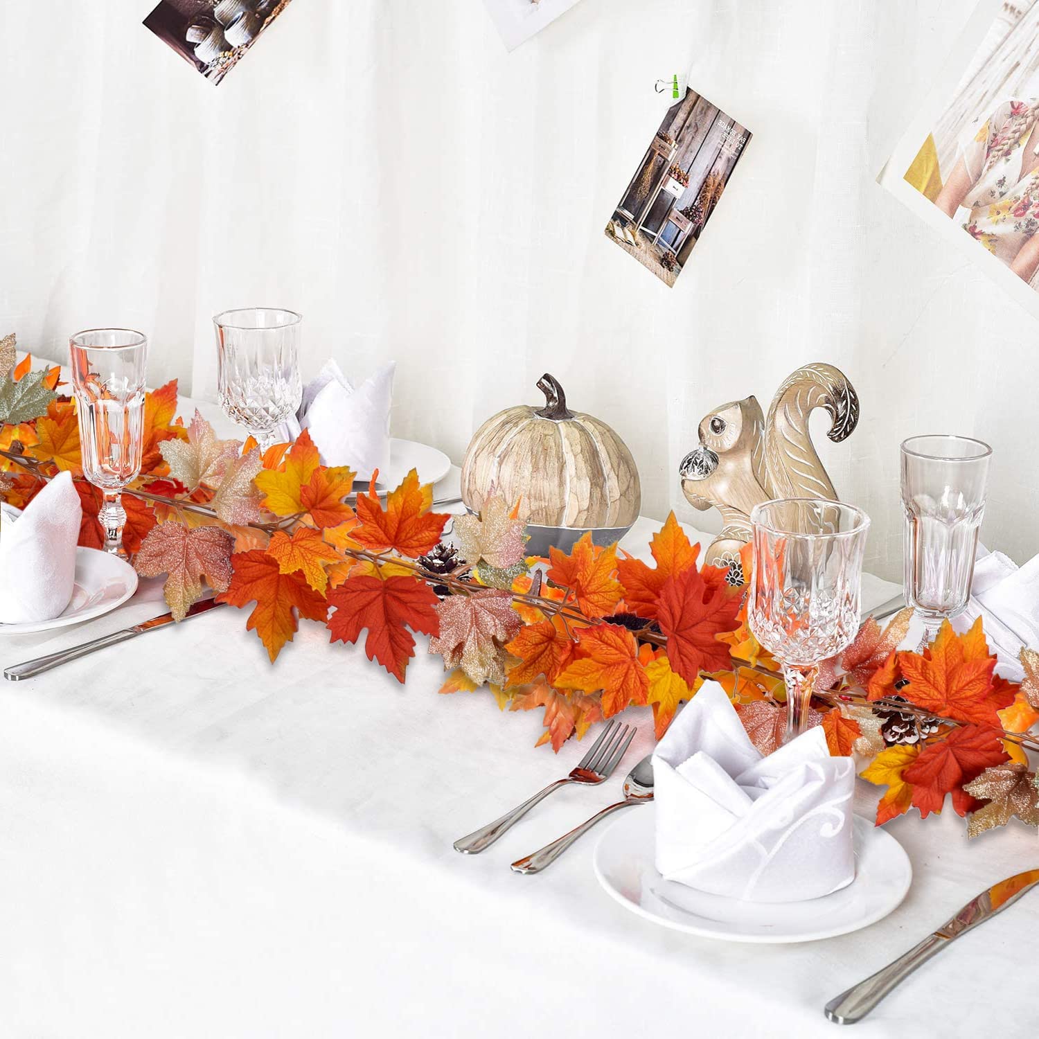 2 Pcs Fall Leaves Fall Garland for Mantle Maple Leaf Garland Fall Decor for Home Dinner Party Hanging Fall Leaves Garland Decorations