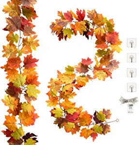 2 Pack Maple Leaves Fall Garland - 6ft/Strand Artificial Fall Foliage Garland Colorful Autumn Decoration for Home Wedding Party Thanksgiving