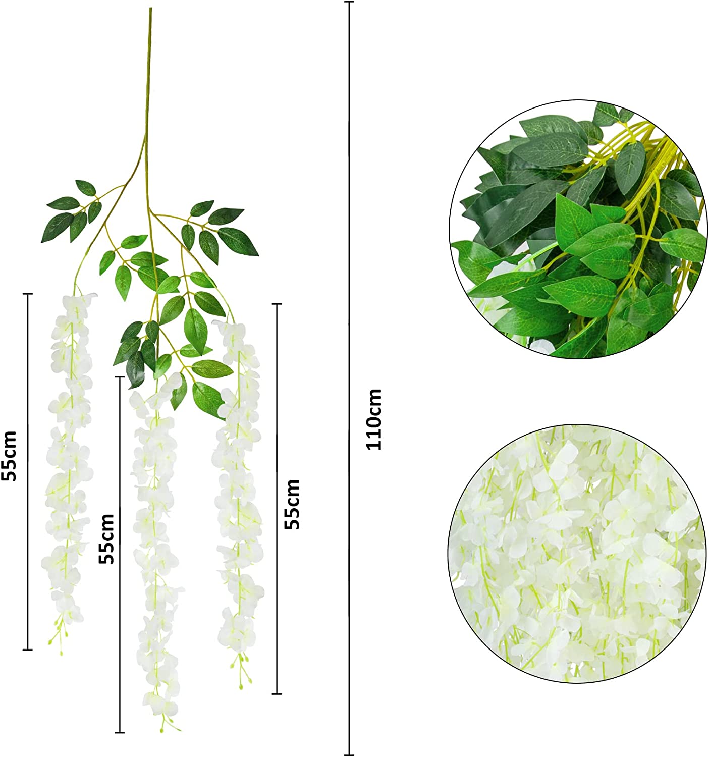 12 Pack Artificial Flowers Wisteria Hanging Flowers 3.6 Feet/Piece Vine Ratta String for Home Office Wedding Wall Garden Outdoor Party Decoration