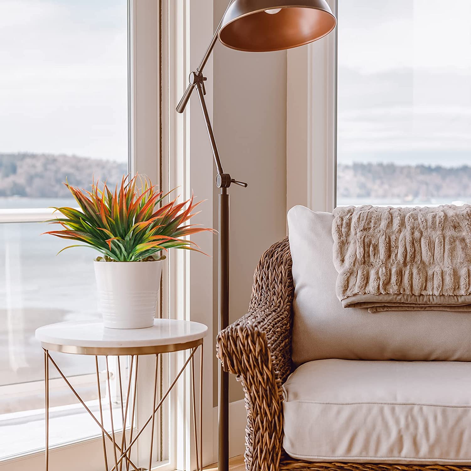 6Pcs Artificial Grass Fake Plants 17.3in Outdoor Plastic Plants UV Resistant Greenery Fake Grass for Home Window Garden Office Patio Hanging Planter Pathway Front