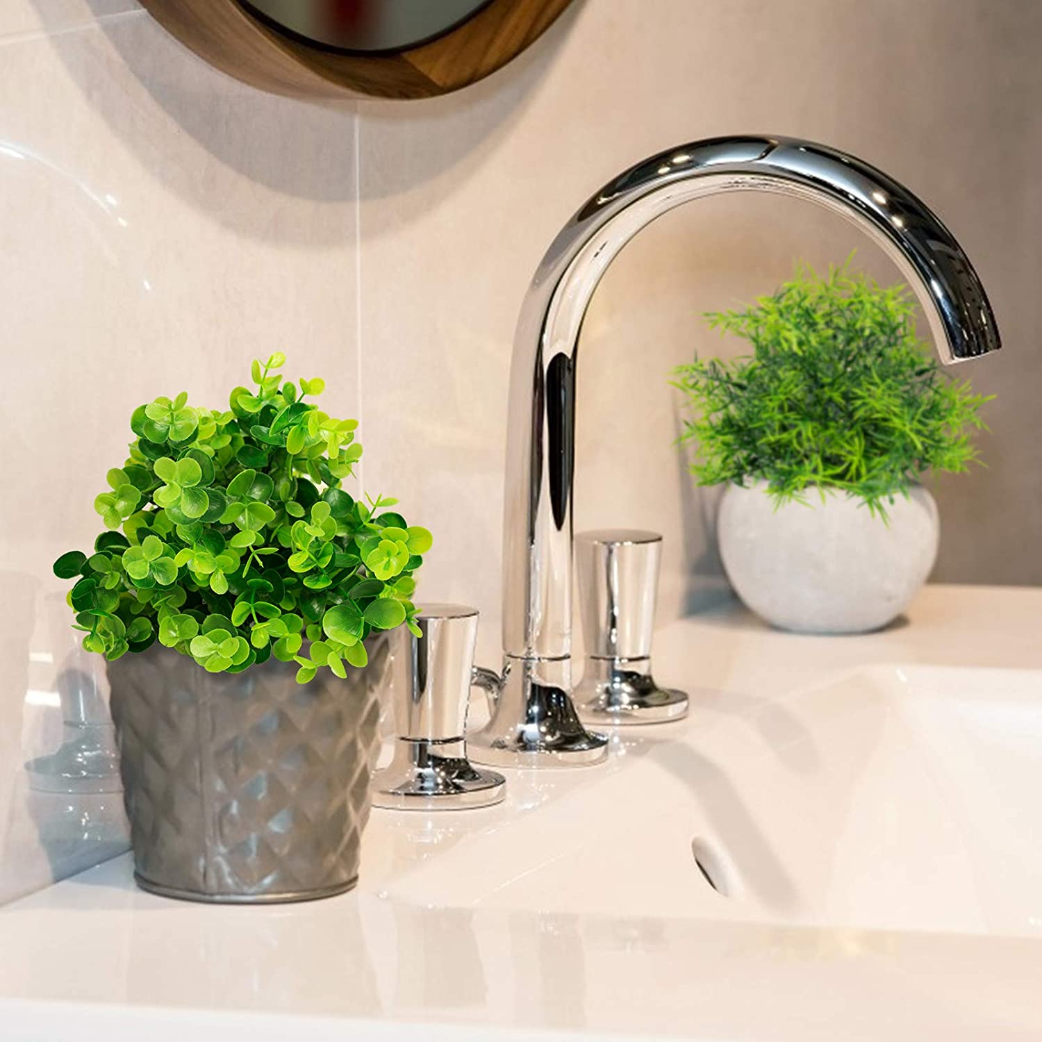 6 Bundles Artificial Greenery Stems Mixed Fake Plants Eucalyptus Rosemary Magnolia Stems Faux Plastic Artificial Plants for Outdoor Indoor Garden Home Window Box Decor