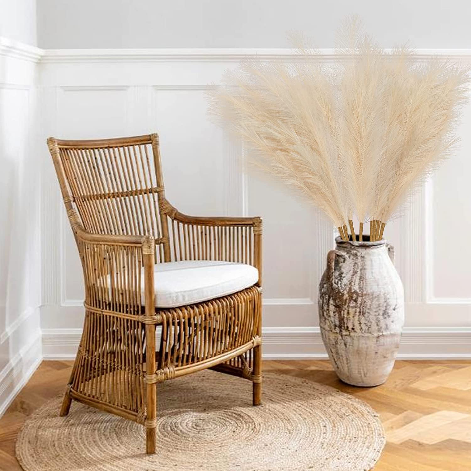 8 Pcs Faux Pampas Grass Decor 38''/97cm Tall Artificial Large Pompas Grass Pompous Floral Fluffy Fake Plants Floor Vase Filler for Kitchen Home Boho Decorations, Taupe