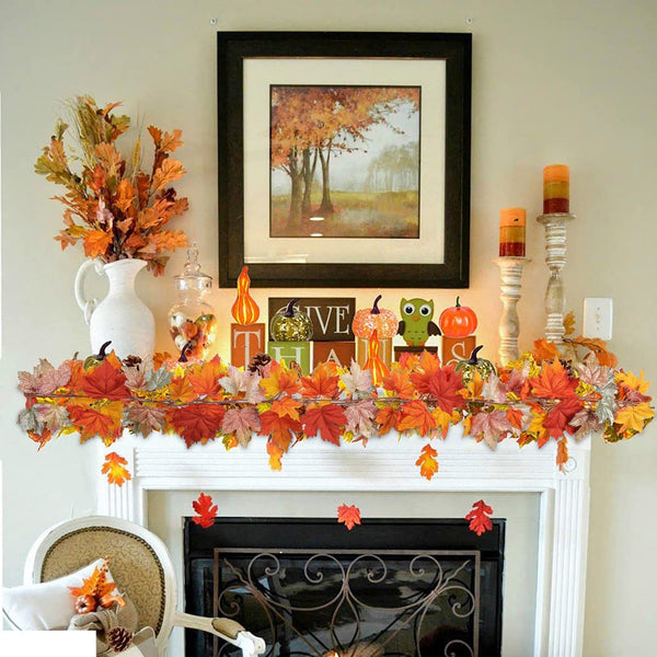 2 Pcs Fall Leaves Fall Garland for Mantle Maple Leaf Garland Fall Decor for Home Dinner Party Hanging Fall Leaves Garland Decorations