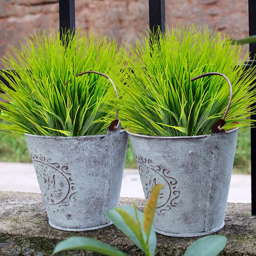 20 Bundles Outdoor Artificial Grasses UV Resistant No Fade Fake Boxwood Plastic Plants Flowers Greenery Shrubs for Garden Porch Window Box Home