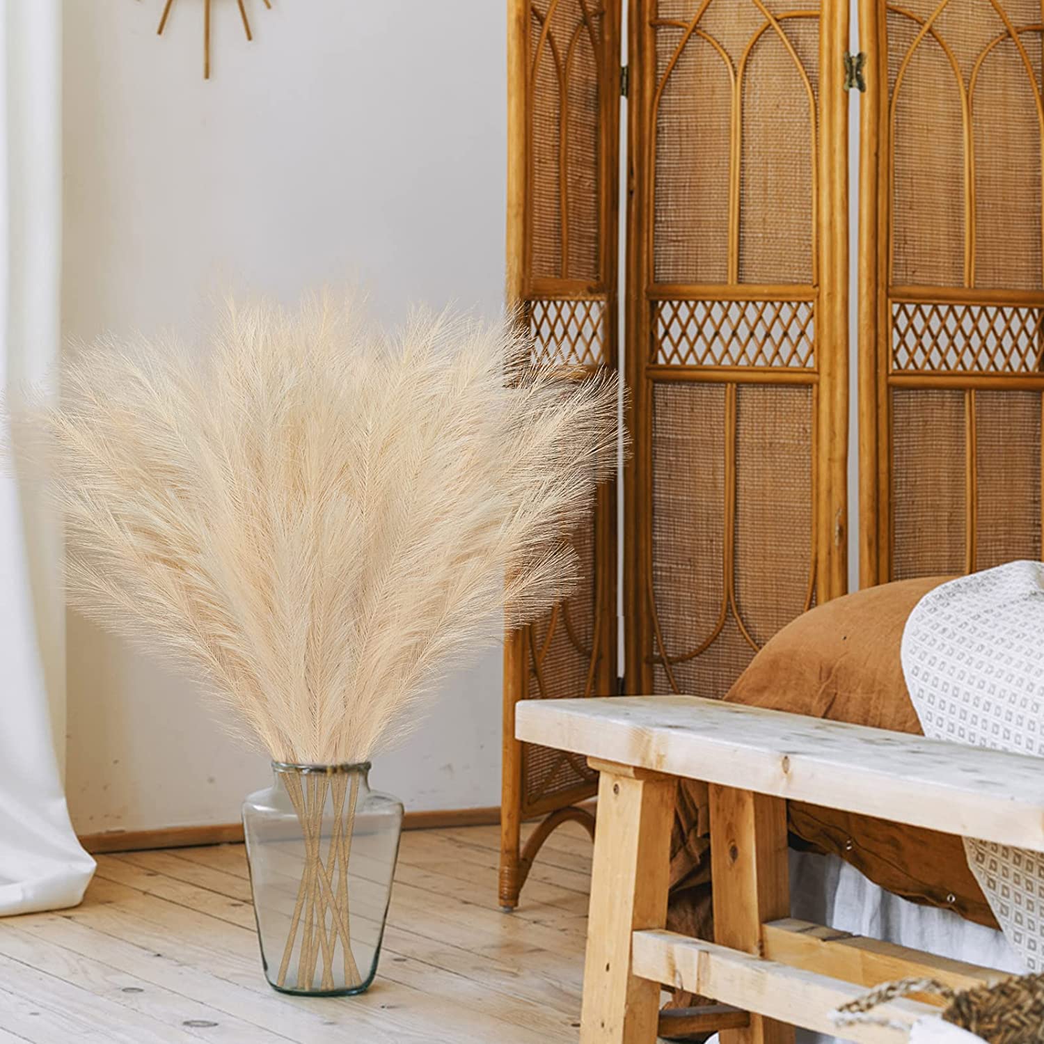 8 Pcs Faux Pampas Grass Decor 38''/97cm Tall Artificial Large Pompas Grass Pompous Floral Fluffy Fake Plants Floor Vase Filler for Kitchen Home Boho Decorations, Taupe