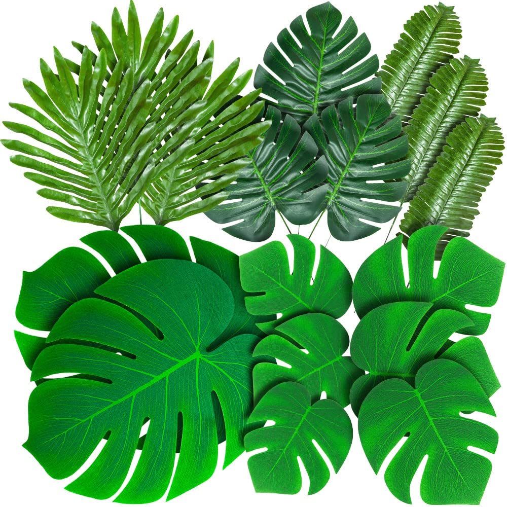 88 Pack Palm Leaves Tropical Palm Luau Party Monstera Stems for Safari Jungle Hawaiian Birthday Theme Palm Leaves