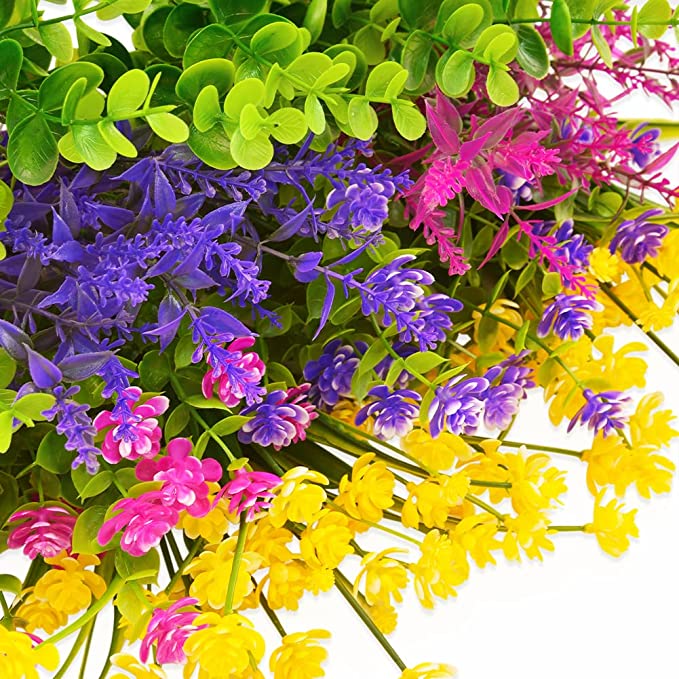12 Bundles Artificial Flowers for Outdoor Decoration UV Resistant Fake Plastic Plants Faux Boston Fern Artificial Greenery for Spring Summer Indoor Outdoor Garden Patio Window Box Kitchen Home Decor